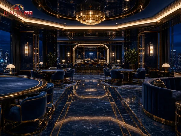 Visual antarmuka high roller bernuansa merah muda dan biru